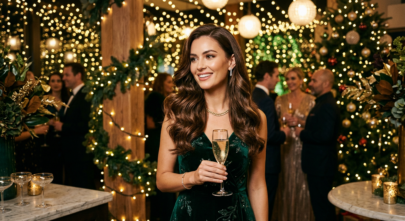 Woman with polished hair at a holiday gathering