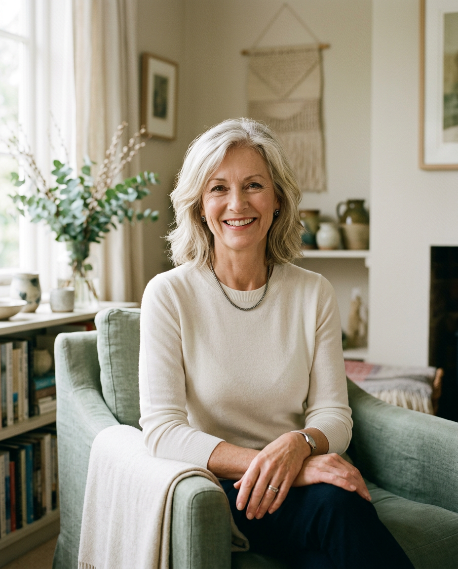Woman in her fifties reviewing hair thinning with a specialist