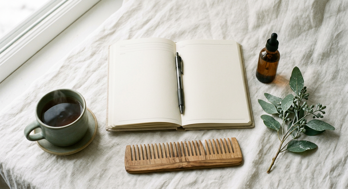 Woman planning a hair health routine for the new year